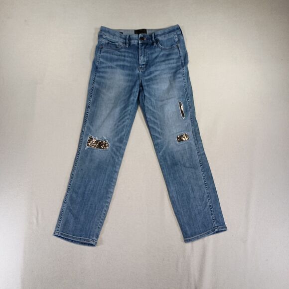 WHBM Jeans Womens Sz 4 High Rise Straight Everyday Soft Embellished Distressed - Picture 1 of 16